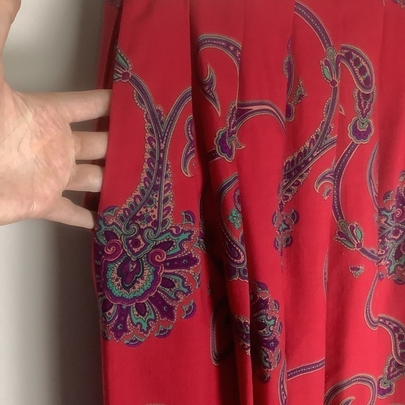 Talbots Vintage Pleated Paisley Wool Silk Blend Broomstick Skirt Red 8 - Picture 6 of 16
